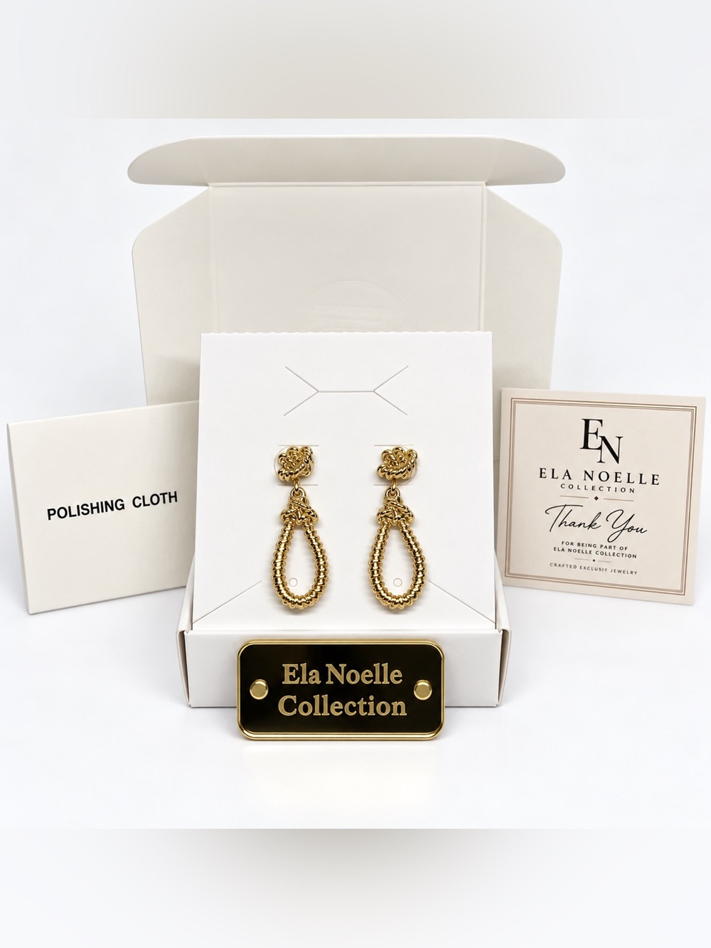 Ela Noelle Gold Tone Rope Teardrop Dangle Earrings with Knot Detail